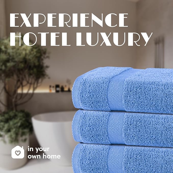 White Classic Wealuxe Light Blue Bath Towels 24x50 Inch, Cotton Towel Set for Bathroom, Hotel, Gym, Spa, Soft Extra Absorbent Quick Dry 6 Pack