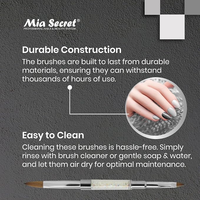 Mia Secret PREMIER NAIL BRUSHES 100% Kolinsky Hair MADE IN USA Prenium Nail Art Brushes (Silver, 8 OR / -4 OR)