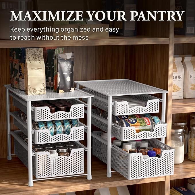 Simple Houseware 3 Tier White Alloy Steel Sliding Basket Organizer Drawer Cabinet