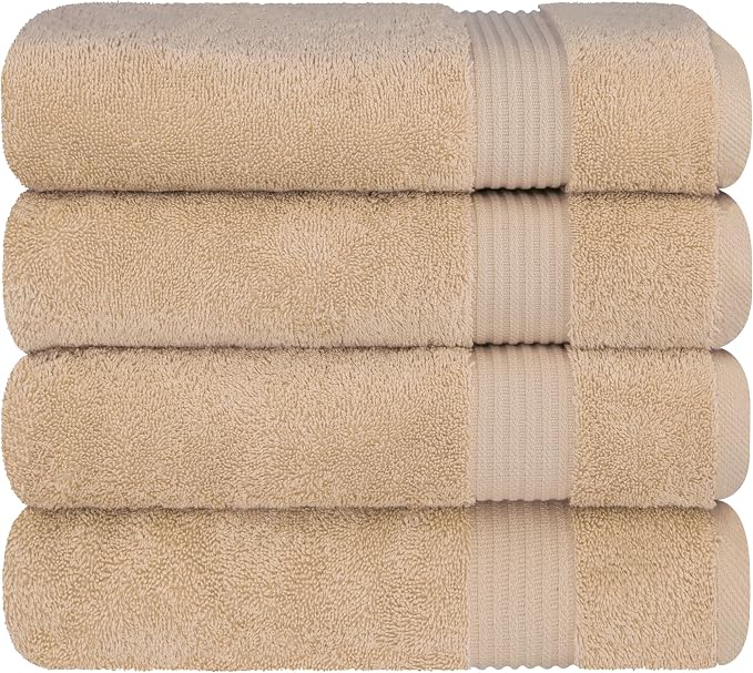 Cotton Paradise Turkish Towel Set, Soft Absorbent Quick Dry, 4 Piece Bath Towel Set, Beige