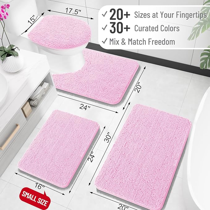 OLANLY Bathroom Rugs 34x21, Extra Soft Absorbent Chenille Bath Rugs, Rubber Backing Quick Dry, Machine Washable Bath Mats for Bathroom Floor, Tub and Shower, Home Decor Accessories, Pink