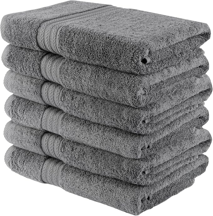 HERCULEAN Large Bath Towels 24 x 50 Pack of 6 | Quick Dry and Highly Absorbent | 100% Cotton Terry Towels for Bathroom - Perfect for Shower - Pool and Spa - Luxury Soft Towels - Light Grey