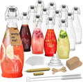 Nevlers 17 Oz Teardrop Flip Top Glass Bottle with Stopper 12 Pack | Swing Top Glass Bottles with Airtight Lid, Funnel, Brush, Tags, Marker & Shrink Wrap | Soda Bottles | Air Tight Bottle For Liquids