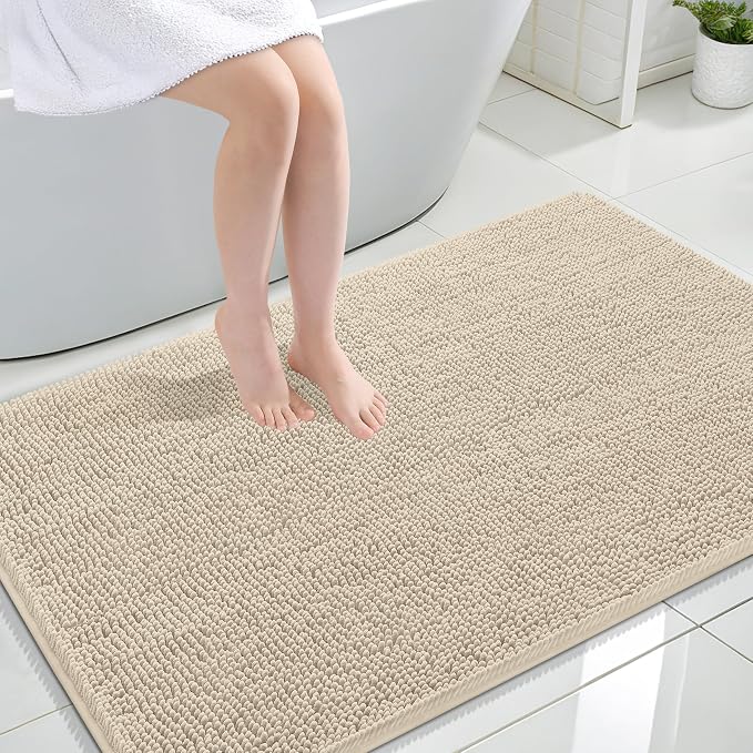 OLANLY Large Bathroom Rugs 44x32, Extra Soft Absorbent Chenille Bath Rugs, Rubber Backing Quick Dry, Machine Washable Bath Mats for Bathroom Floor, Tub and Shower, Home Decor Accessories, Sand