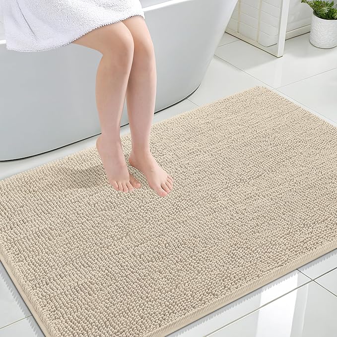 OLANLY Large Bathroom Rugs 47x32, Extra Soft Absorbent Chenille Bath Rugs, Rubber Backing Quick Dry, Machine Washable Bath Mats for Bathroom Floor, Tub and Shower, Home Decor Accessories, Sand