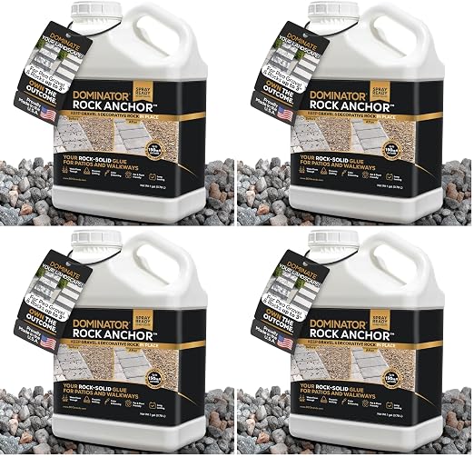 Dominator Rock Anchor 1 Gallon - Rock Glue for Landscaping Gravel & Stone, Ready to Spray, Locks in River Rock, Pea Gravel & Decorative Rock, Prevents Scattering & Washouts, Water-Based (Pack of 4)