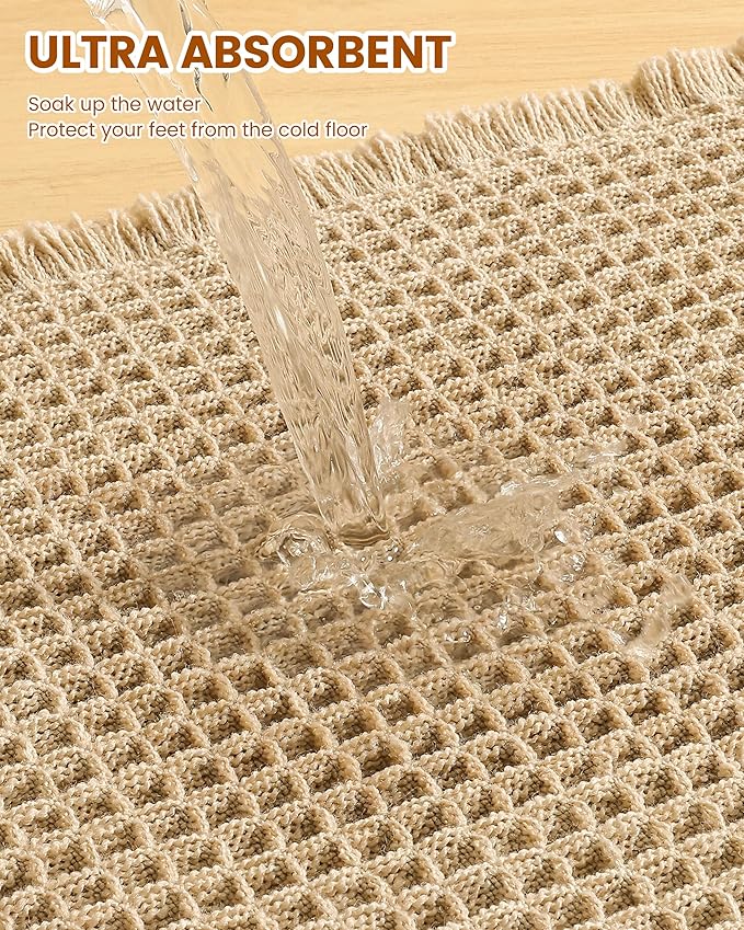 Smiry Waffle Bath Mat 36x24, Extra Soft Absorbent Bathroom Rugs, Non Slip Machine Washable Quick Dry Bath Rugs for Bathroom Floor, Tub, Shower, Home Decor Accessories, Brown