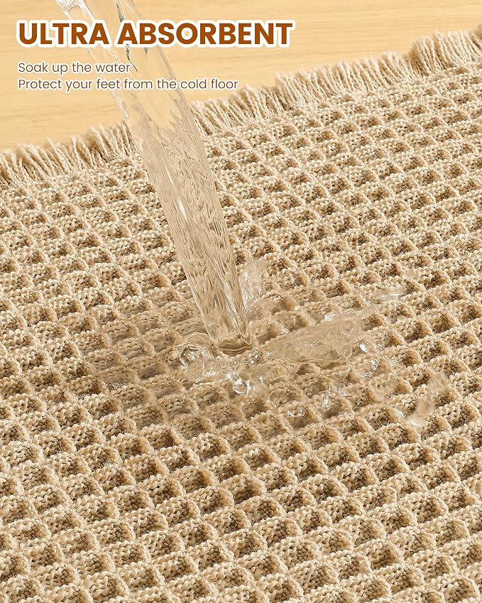 Smiry Waffle Bath Mat 59x20, Extra Soft Absorbent Bathroom Rugs, Non Slip Machine Washable Quick Dry Bath Rugs for Bathroom Floor, Tub, Shower, Home Decor Accessories, Brown