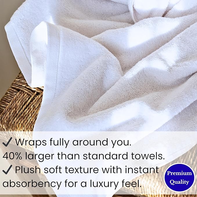 SALBAKOS Luxury 100% Turkish Cotton Bath Sheet 40x80 in (1-Piece, White) | Extra Large Jumbo Oversized Bathroom and Beach Towel, Super Soft Highly Absorbent Thick Premium Hotel Quality, Made in Turkey