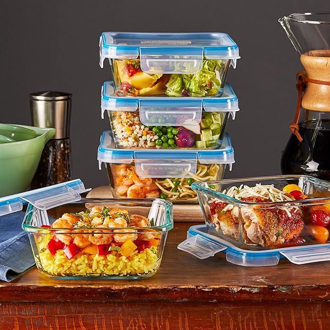 Snapware Total Solutions (10-Pack, 4 Cup) Glass Food Storage Containers Set, Airtight & Leakproof Locking BPA-Free Lids, Freezer Dishwasher Microwave Safe