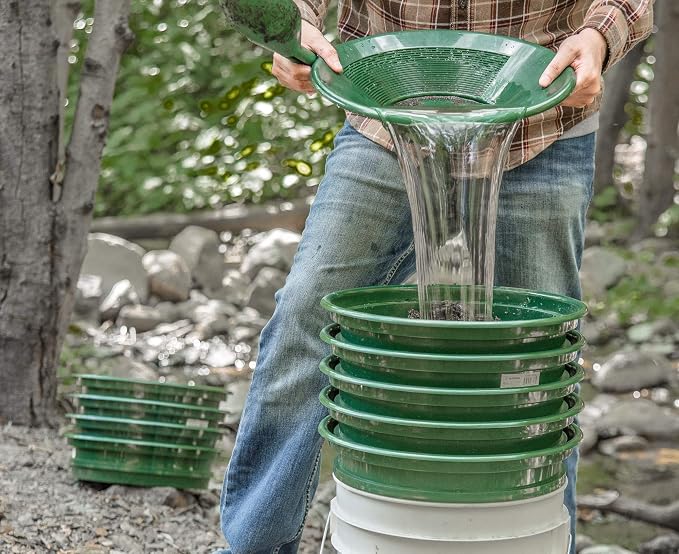 SE 9-Piece Patented 13.25-Inch Wide Stackable Sifting Pan Set for Gold Prospecting with Stainless Steel Mesh - GP2-9 SET