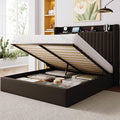 Allewie Queen Lift Up Storage Hydraulic Bed Frame,Charging Station,Black | Storage Shelf Headboard with Charging Station,Type-C,USB Ports,Hydraulic Support,Velvet Upholstered,No Box Spring Needed