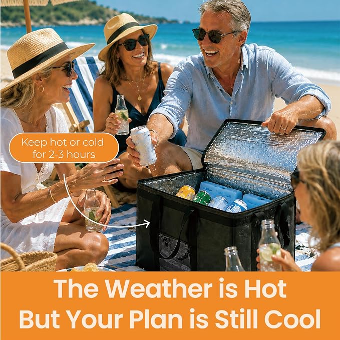 Insulated Food Bag, Portable Cooler Tote (3XL, Red, 1 Pack) | Large thermal bag, For cold & hot food, Soft sided cooler, Heavy duty carrier, Grocery shopping, Food delivery, Catering bag