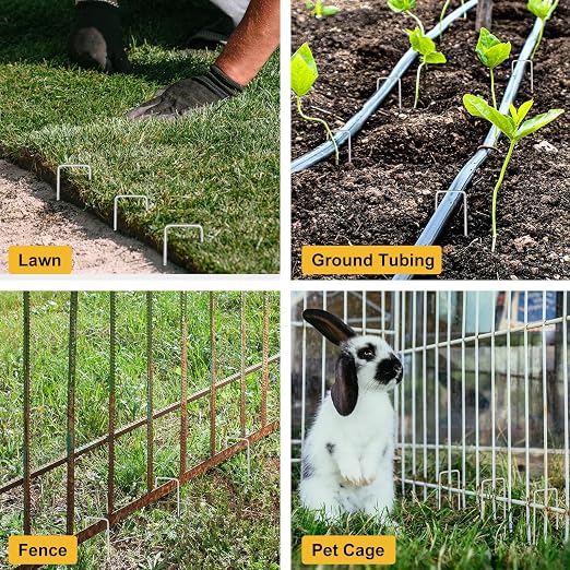 HongWay 240 Pack Landscape Staples 4 Inch, Galvanized Garden Stakes | 12 Gauge Ground Staples Sod Pins Yard Stakes for Landscape Weed Barrier Fabric, Gardening, Lawn, Turf, Irrigation Tube