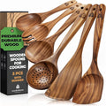 Wooden Spoons for Cooking – Wooden Kitchen Utensils Set, Multipack Teak Wood Utensil Set – Comfortable Grip Non–Stick Wooden Cooking Utensils