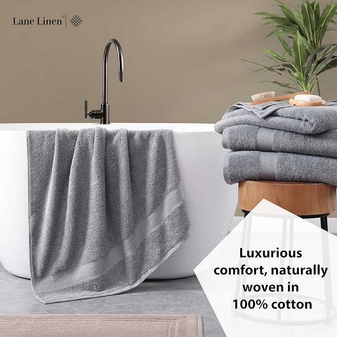 LANE LINEN Bath Sheets 100% Cotton 4 Pack Oversized Soft - Grey | Oversized Shower Sheets - Generously Sized, Oversized & Roomy, Lightweight & Breathable, Fade-Resistant Color