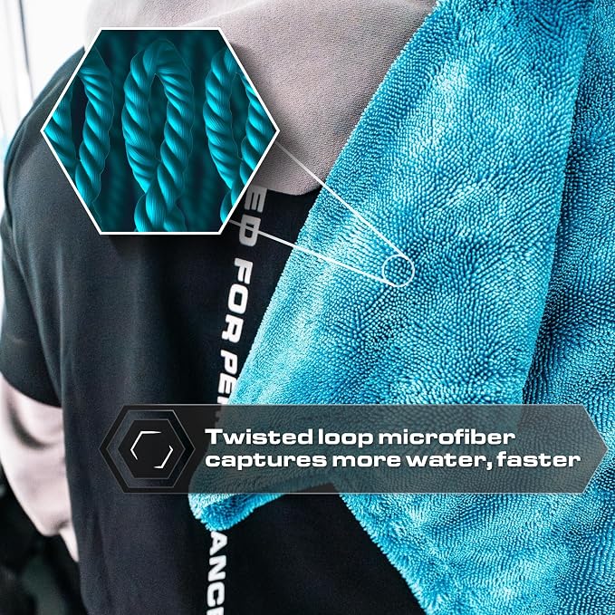 Blackline Car Drying Towel - 2ftx3ft XL-Popular Pick Among Detailing Pros -Aqua 1300 GSM Microfiber Accessory - Absorbs Over 8lbs of Water - Leaves No Streaks, Spots or Scratches - Dries an Entire Car