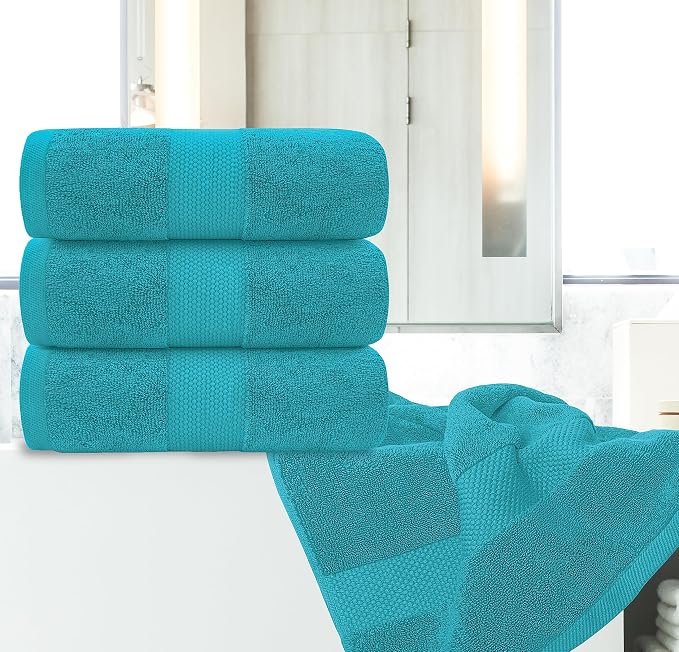 White Classic Luxury Bath Towels Set of 4 Large - 700 GSM Cotton Ultra Soft Bath Towels 27x54 | Highly Absorbent and Quick Dry | Hotel Towels for Bathroom Luxury, Plush Shower Towels, Aqua
