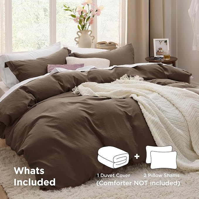 Bedsure Dark Brown Duvet Cover King Size - 3 Pieces Prewashed Cotton-Like Polyester Soft Bedding Set, Includes 1 Duvet Cover 104x90 Inches with Zipper Closure & 2 Pillow Shams, No Comforter