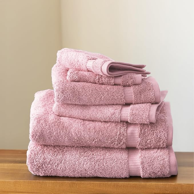 SALBAKOS 100% Turkish Cotton Bathroom Towel Set of 6-Piece, Rose | 630 Gsm Thick Super Soft Highly Absorbent 2 Bath + 2 Hand + 2 Washcloth Towels Sets, Giftable, Hotel Quality, Made in Turkey