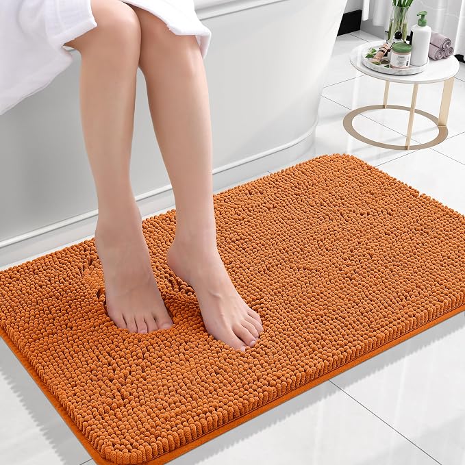 OLANLY Small Bathroom Rugs 24x16, Extra Soft Absorbent Chenille Bath Rugs, Rubber Backing Quick Dry, Machine Washable Bath Mats for Bathroom Floor, Tub and Shower, Home Decor Accessories, Clay