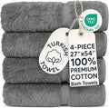 Chakir Turkish Linens 100% Cotton Premium Turkish Towels for Bathroom | 27'' x 54'' (4-Piece Bath Towels - Gray)