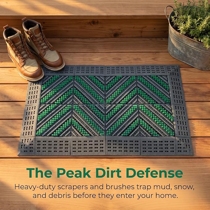 Outdoor Boot Scraper & Brush Mat, Green&Grey, 29.5'' x 17.7'' | Easy Assembly, Waterproof, Non Slip, Mud Trapper, For Outside Entrance, Front Door, Garage, Yard