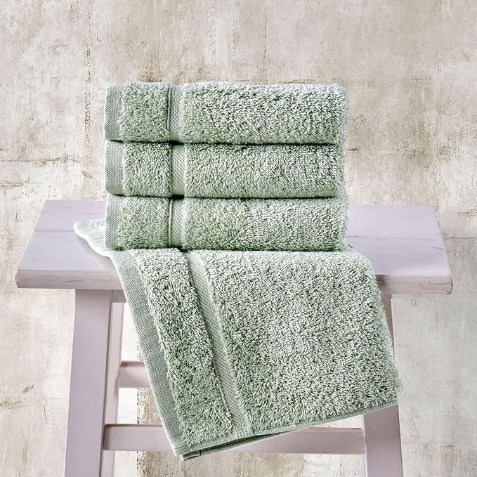 Hammam Linen Washcloth Set Premium Original Turkish Cotton, Hotel Quality for Maximum Softness & Absorbency for Face, Hand, Kitchen & Cleaning (Green, Washcloth Set, 13 in X 13 in)