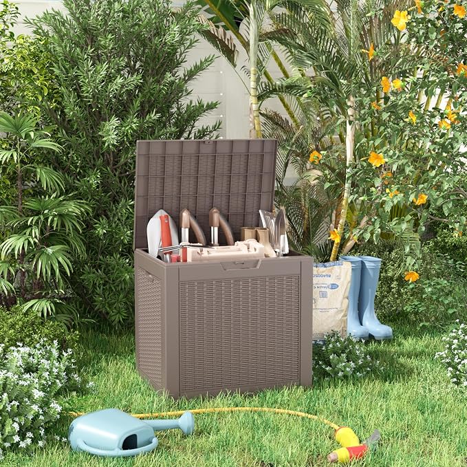 DRATO 36 Gallon Outdoor Storage Box Waterproof, Lockable Resin Deck Box for Patio Furniture, Pool Supplies & Garden Tools, Weatherproof Outside Storage Bin for Backyard Porch (Grey, 36 Gallon)