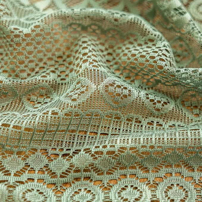 Sutuo Home Olive Green Boho Sheer Curtains, Cottagecore Lace Curtains for Nursery Kitchen Privacy Crochet Light Filtering Vintage Chic Tassels Bohemian Window Drape Rod Pocket, 2 Panels 50" W x 54" L