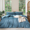 MooMee Duvet Cover Set 100% Washed Cotton Linen Like Full | Relaxed Linen-like Texture. Soft, Breathable & Long-lasting Comfort. Lightweight. Hidden Zipper with 8 Interior Corner Ties