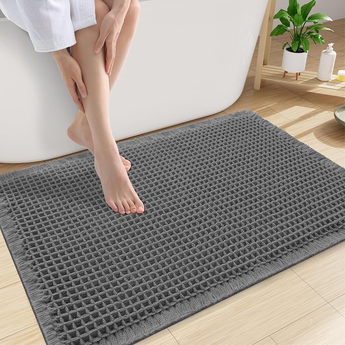 Smiry Waffle Bath Mat 30x20, Extra Soft Absorbent Bathroom Rugs, Non Slip Machine Washable Quick Dry Bath Rugs for Bathroom Floor, Tub, Shower, Home Decor Accessories, Dark Grey