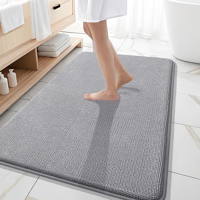OLANLY Thick Memory Foam Large Bathroom Rug 59x35, Absorbent Bath Mat, Grey | Soft Quick Dry Bath Mat Rugs, Non-Slip, Machine Washable Mat for Bathroom Floor, Tub and Shower, Home Decor Accessories