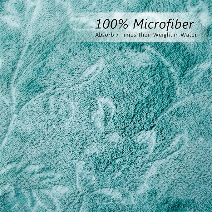 JML Microfiber Bath Towels, 30" x 60", 6 Pack, Green-Floral | Oversized, Soft, Super Absortbent, Fast Drying, Multipurpose Use for Sports, Fitness, Yoga