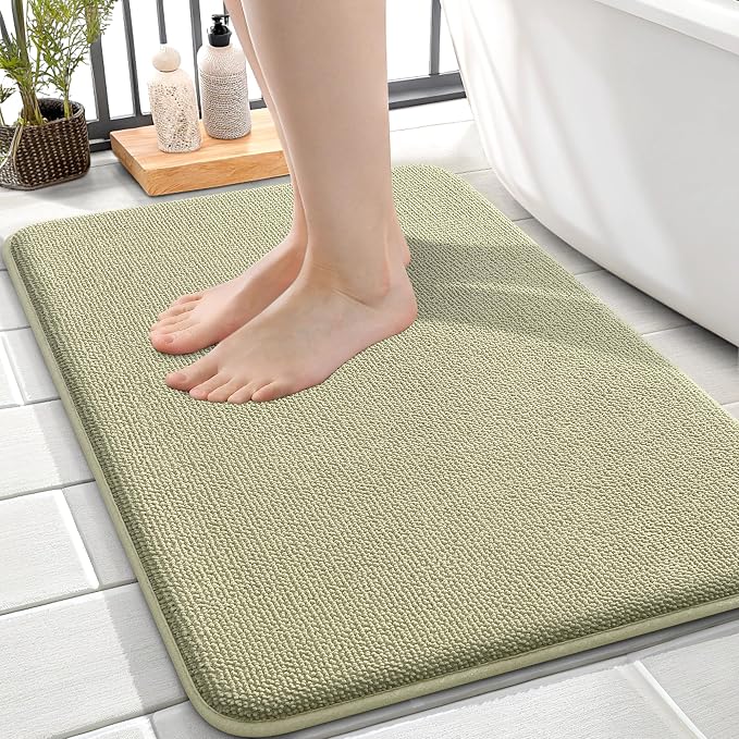 OLANLY Memory Foam Small Bathroom Rugs 24x16, Absorbent Bath Mat, Vanilla | Soft Quick Dry Bath Mat Rugs, Non-Slip, Machine Washable Mat for Bathroom Floor, Tub and Shower, Home Decor Accessories