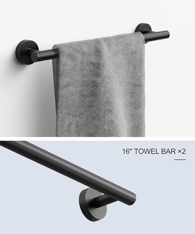 12 Pcs Matte Black Bathroom Accessories Set, HOMEMYSTIQUE SUS304 Stainless Steel Bathroom Hardware Set, Bath Towel Bar Set, Toilet Paper Holders, Towel Rings Racks, Robe Towel Hooks