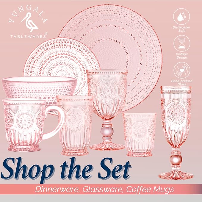Pink Glass Dinner Plates, Small Plates, and Bowls Set – Vintage Hobnail Pink Glassware Set of 12, Elegant Tableware for Housewarming, Thanksgiving, or Everyday Dining