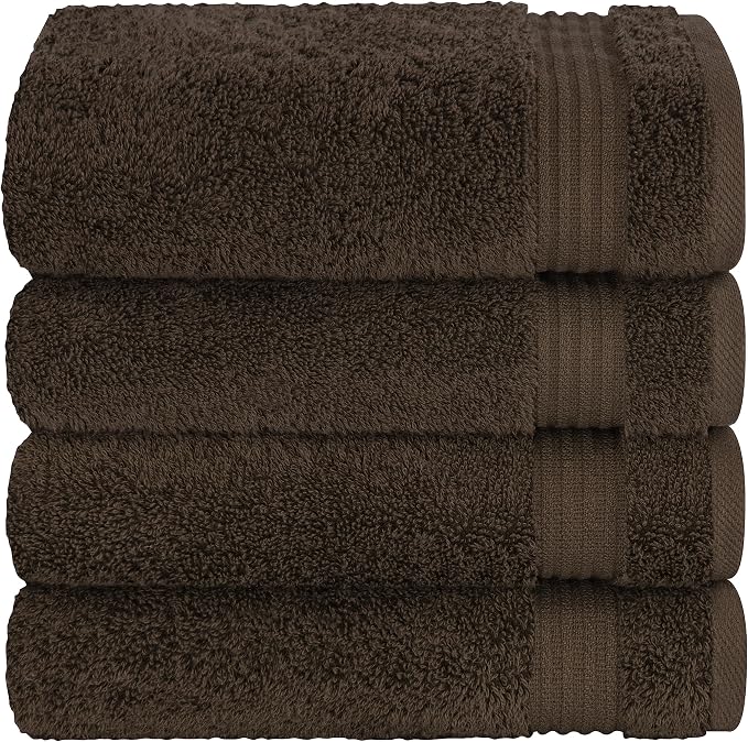 Cotton Paradise 100% Cotton Turkish Towel Set, Soft Absorbent Quick Dry, 4 Piece Hand Towel Set, Chocolate Brown