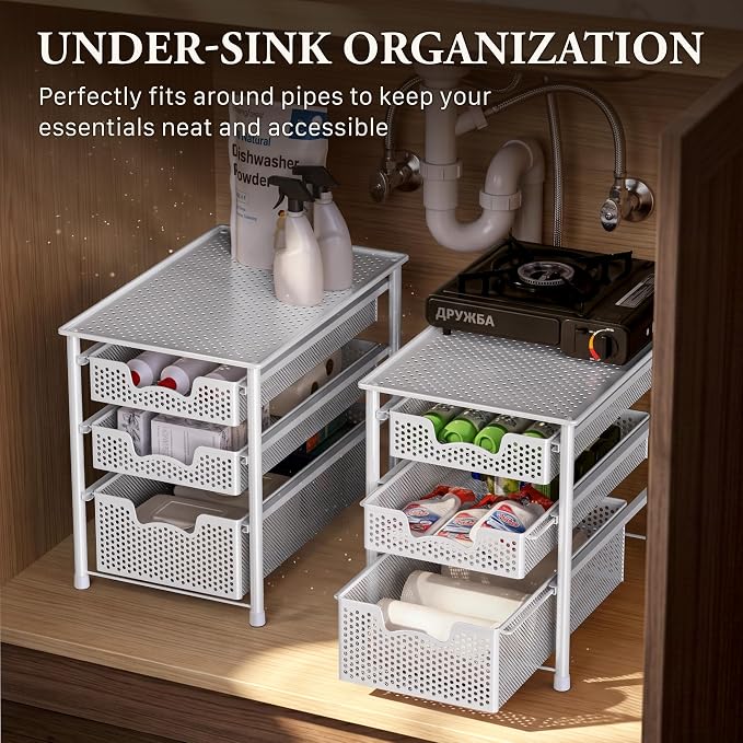 Simple Houseware 3 Tier White Alloy Steel Sliding Basket Organizer Drawer Cabinet