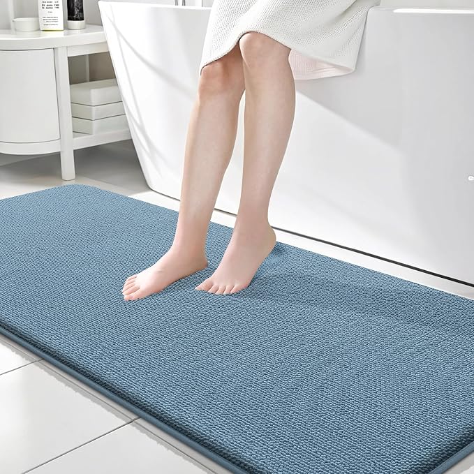 OLANLY Memory Foam Bathroom Runner Rug 70x24, Absorbent Long Mat, Airy Blue | Soft Quick Dry Bath Mat Rugs, Non-Slip, Machine Washable Mat for Bathroom Floor, Tub and Shower, Home Decor Accessories