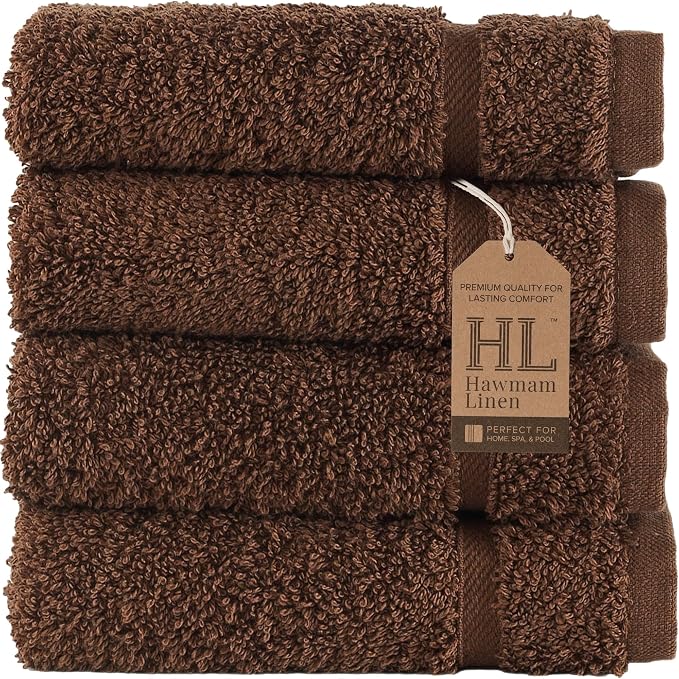 Washcloth Linen Set Premium Original Turkish Cotton, Hotel Quality for Maximum Softness & Absorbency for Face, Hand, Kitchen & Cleaning (Brown, Washcloth Set)