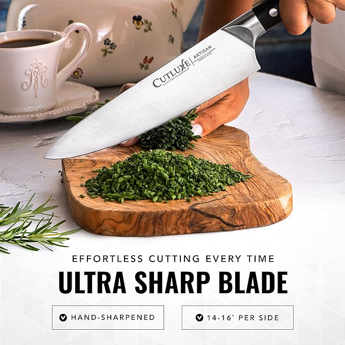 Cutluxe Chef Knife Set, 3-Piece Kitchen Knives – Razor Sharp German Steel | Professional Full Tang Blades with Ergonomic Handles – Artisan Series, Forged High Carbon