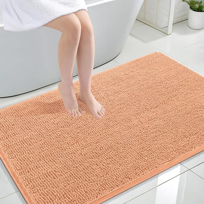 OLANLY Large Bathroom Rugs 47x32, Extra Soft Absorbent Chenille Bath Rugs, Rubber Backing Quick Dry, Machine Washable Bath Mats for Bathroom Floor, Tub and Shower, Home Decor Accessories, Peach