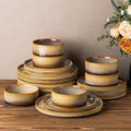 TheTerra Ceramic Dinnerware Sets for 6, 18 Pieces Porcelain Lightweight Plates and Bowls Sets, Scratch Resistant Dish Set, Oven & Microwave & Dishwasher Safe, Creamy Amber