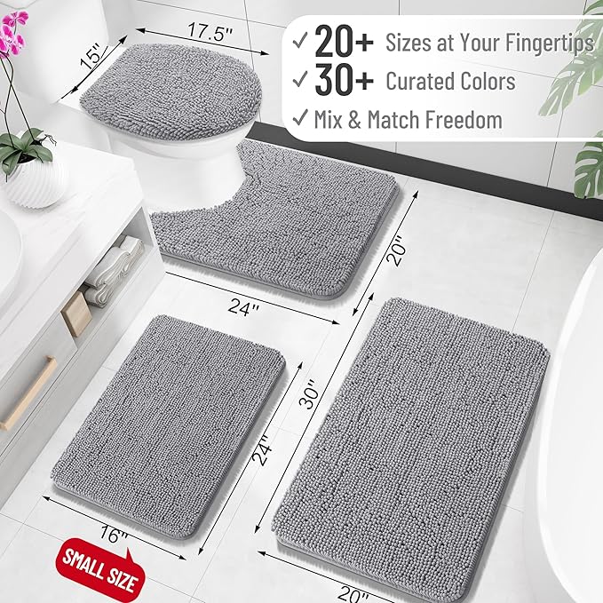 OLANLY Bathroom Rugs 30x18, Extra Soft Absorbent Chenille Bath Rugs, Rubber Backing Quick Dry, Machine Washable Bath Mats for Bathroom Floor, Tub and Shower, Home Decor Accessories, Grey