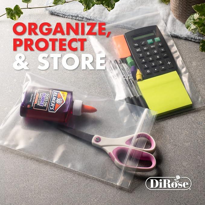 Dirose 6" x 8" Clear Reclosable Poly Bags – Pack of 100, 2 Mil Thickness – Resealable Plastic Zip Bags for Snacks, Hardware, Arts & Crafts, and Storage