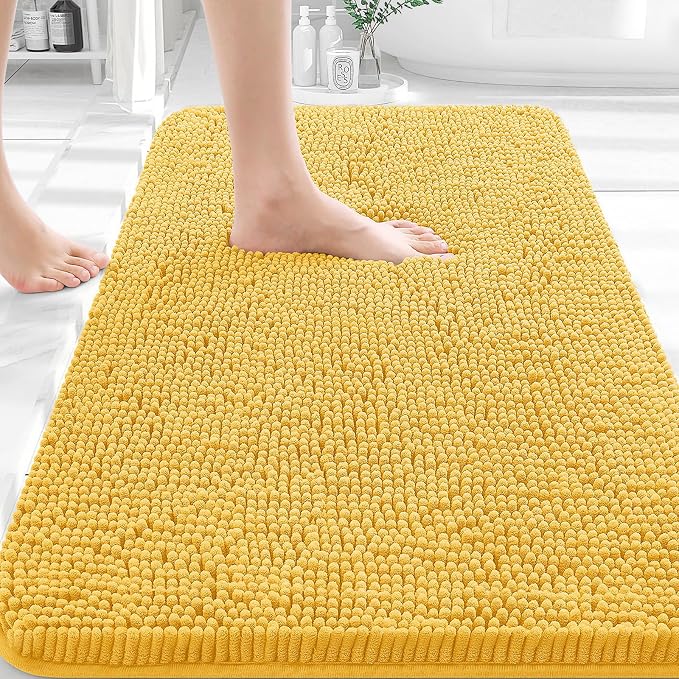 OLANLY Bathroom Rugs 35x24, Extra Soft Absorbent Chenille Bath Rugs, Rubber Backing Quick Dry, Machine Washable Bath Mats for Bathroom Floor, Tub and Shower, Home Decor Accessories, Yellow