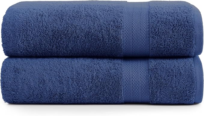 LANE LINEN Bath Sheet Set 100% Cotton 2 Pack Oversized Soft - Navy | Oversized Bath Towels - Coordinated Colors, Everyday Durability, OEKO-TEX Certified, Ring-Spun Durability, Generously Sized