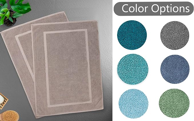 HILLFAIR 900 GSM Cotton Rug Bath Mats Pack of 2 (21x34 Inches), Absorbent Machine Washable Bath Mat for Hotel Spa Tub & Shower, Non Slip Floor Mat, Bathroom Decor Accessories: Stone