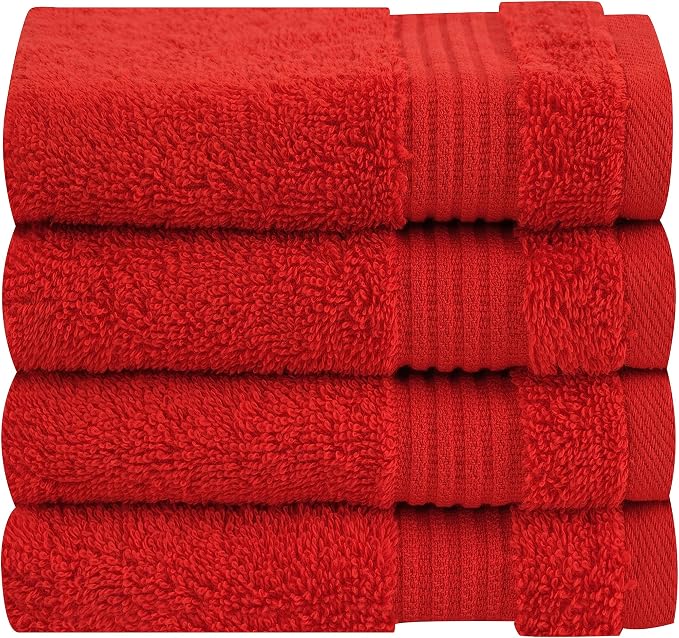 Cotton Paradise 100% Cotton Turkish Towel Set, Soft Absorbent Quick Dry, 4 Piece Washcloth Set, Red